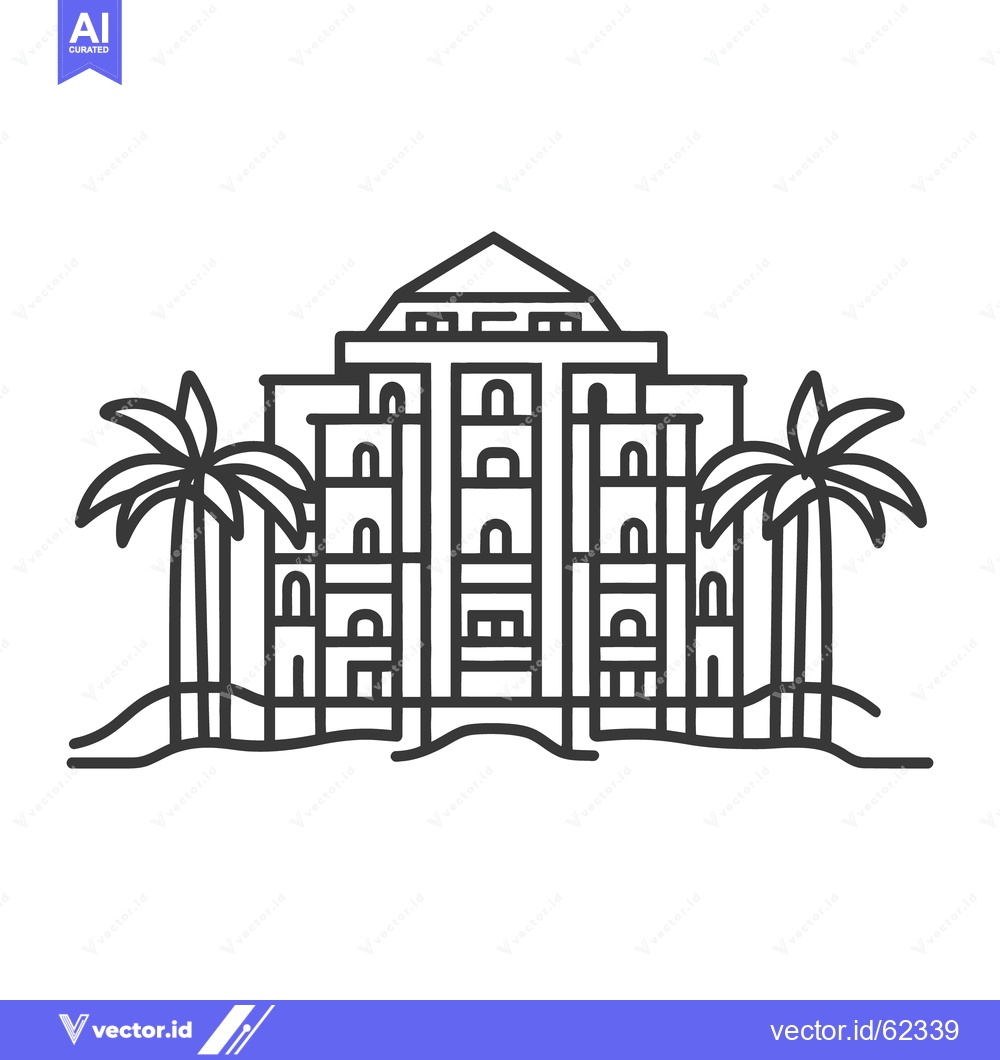 Premium Vector dari Detailed black and white depiction of a tropical seaside hotel