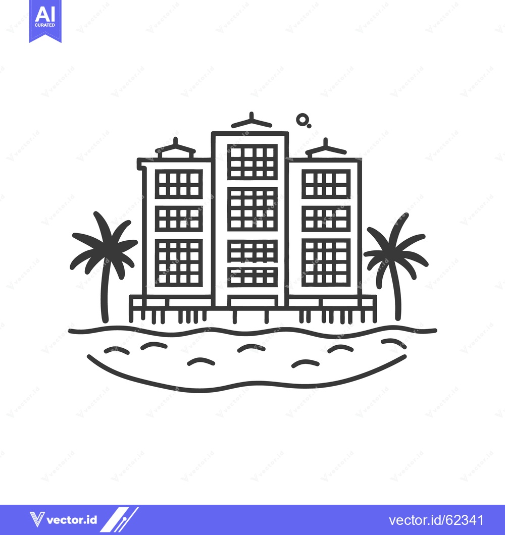 Premium Vector dari Vector illustration depicting modern beachfront hotel buildings and pa