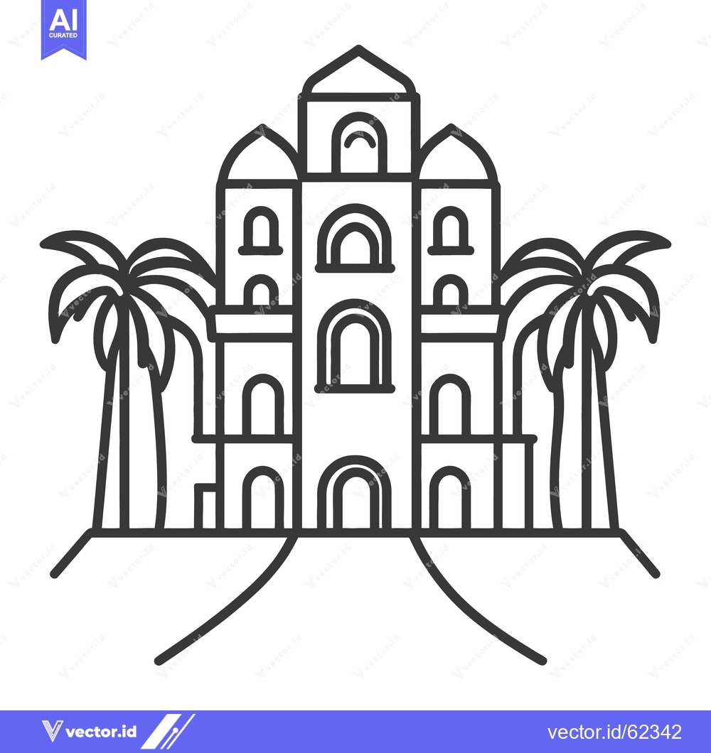 Premium Vector dari A stylized depiction of an ornate building and palm trees