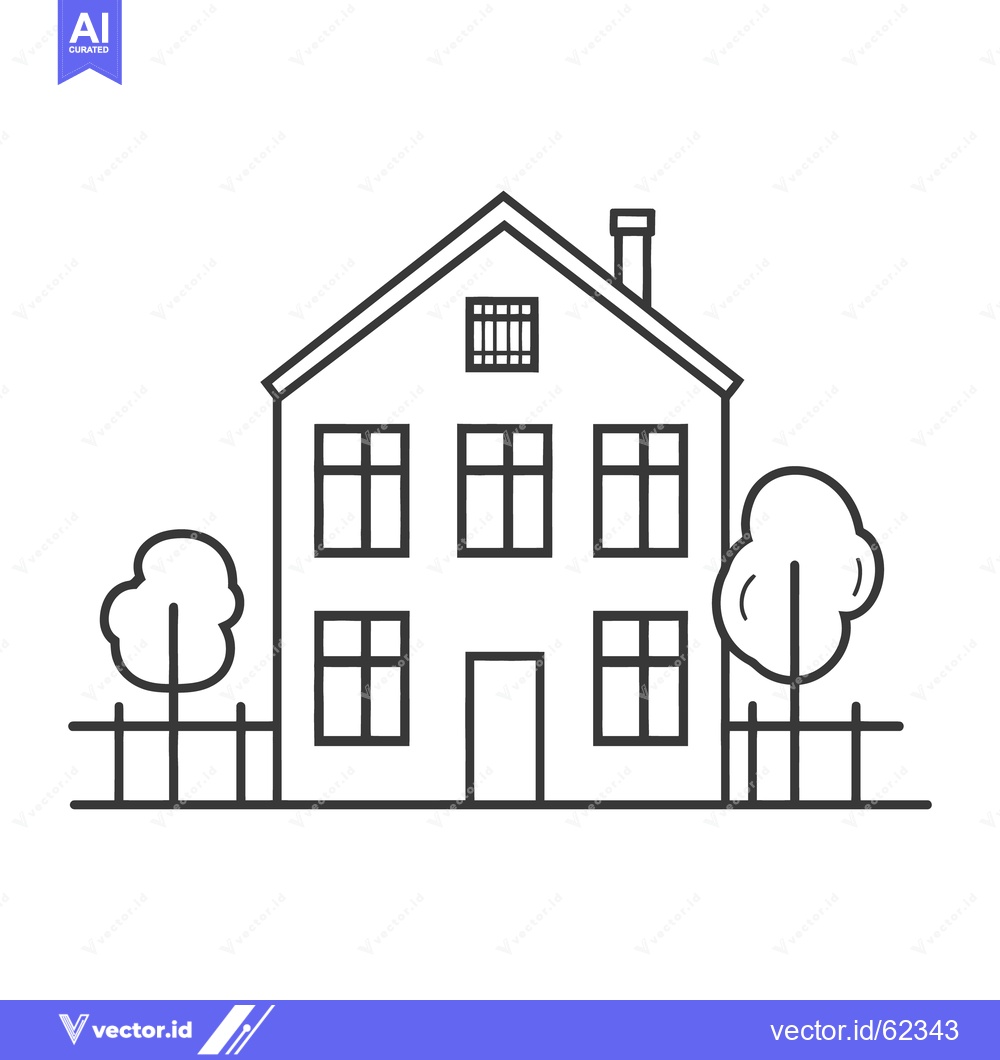 Premium Vector of A simple black and white illustration of a house and yard