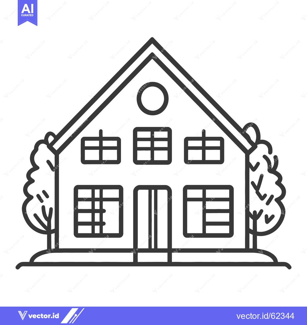 Premium Vector dari A black and white illustration of a simple house with trees