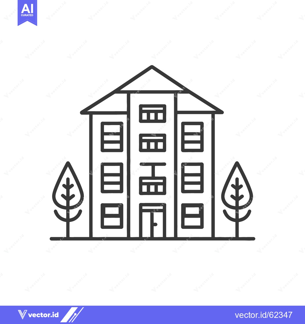 Premium Vector of Simple monochrome illustration of a building with trees on each side