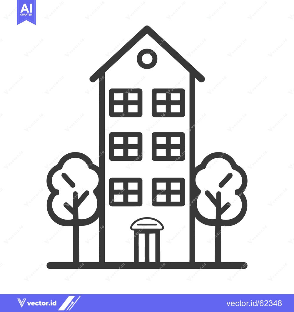 Premium Vector dari A tall building with multiple windows and two trees on either side