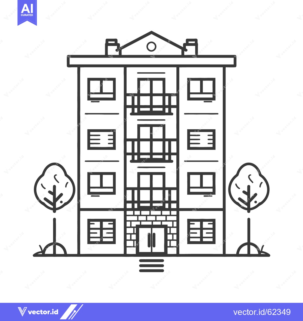 Premium Vector dari A simple illustration of a residential apartment building with trees