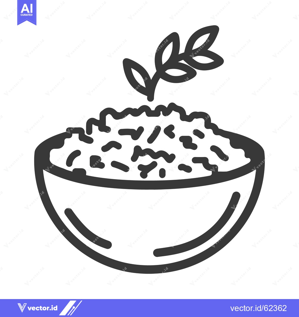 Premium Vector of A bowl of grain topped with sprig of green leaves