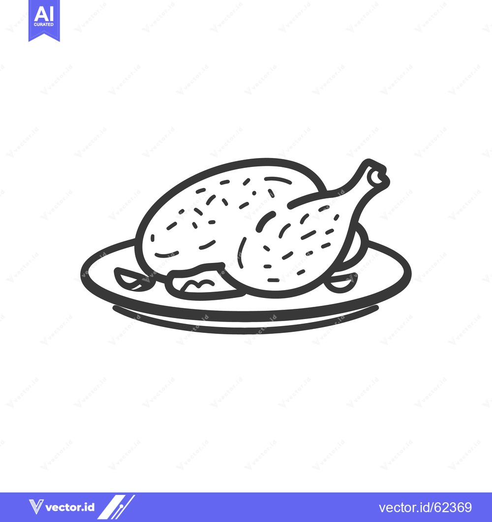 Premium Vector dari A roasted chicken is presented on a plate ready to eat