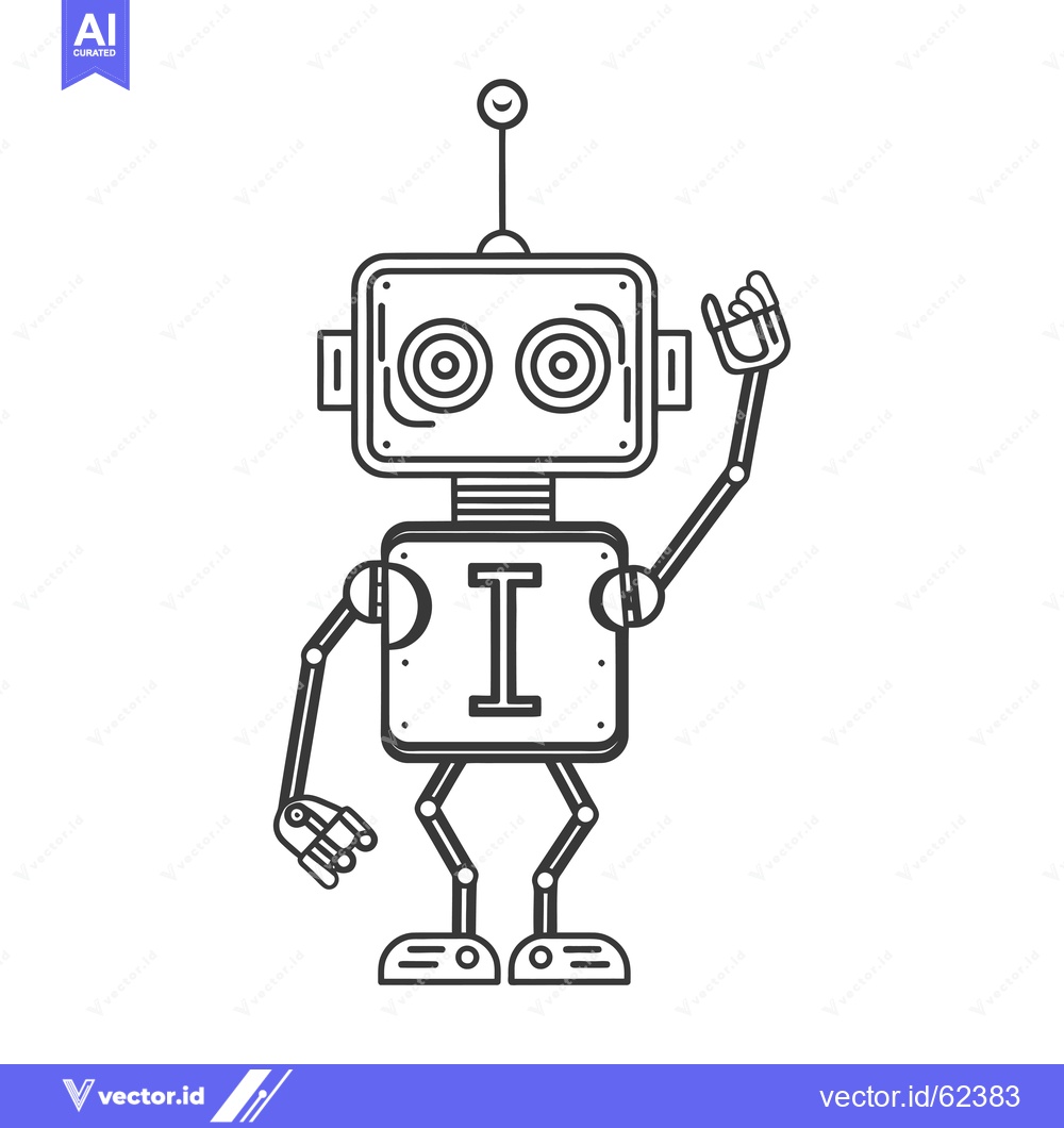 Premium Vector of Line Drawing of a Cartoon Robot Waving with a "I" on its Chest