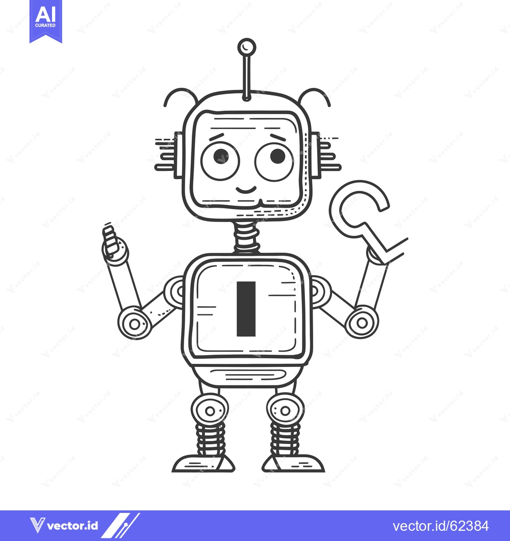 Premium Vector dari Cartoon Robot with Antenna, Large Eyes, and One Arm Extended