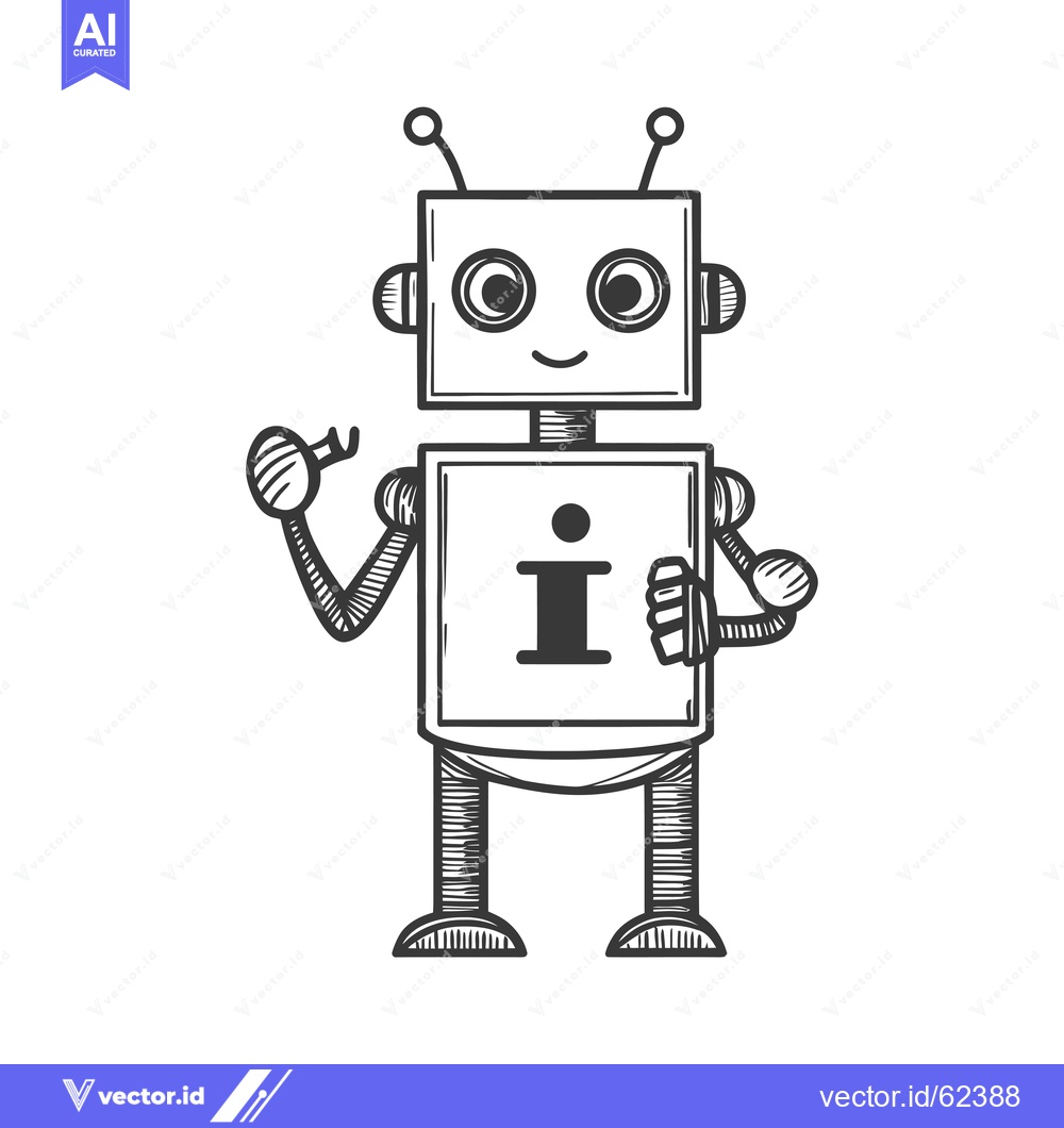 Premium Vector of Hand-drawn sketch of a friendly robot with an information symbol