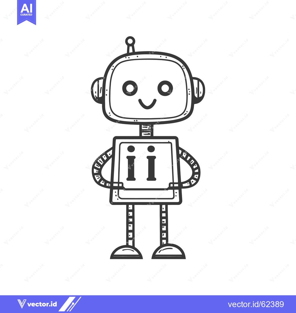 Premium Vector dari Hand-drawn illustration of a friendly robot with antenna