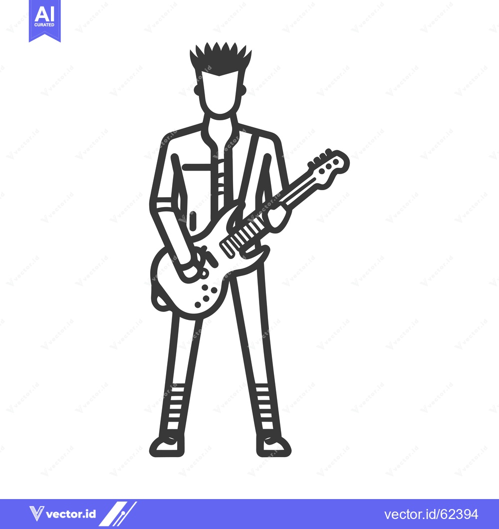 Premium Vector of Line Art Illustration of a Person Playing an Electric Guitar