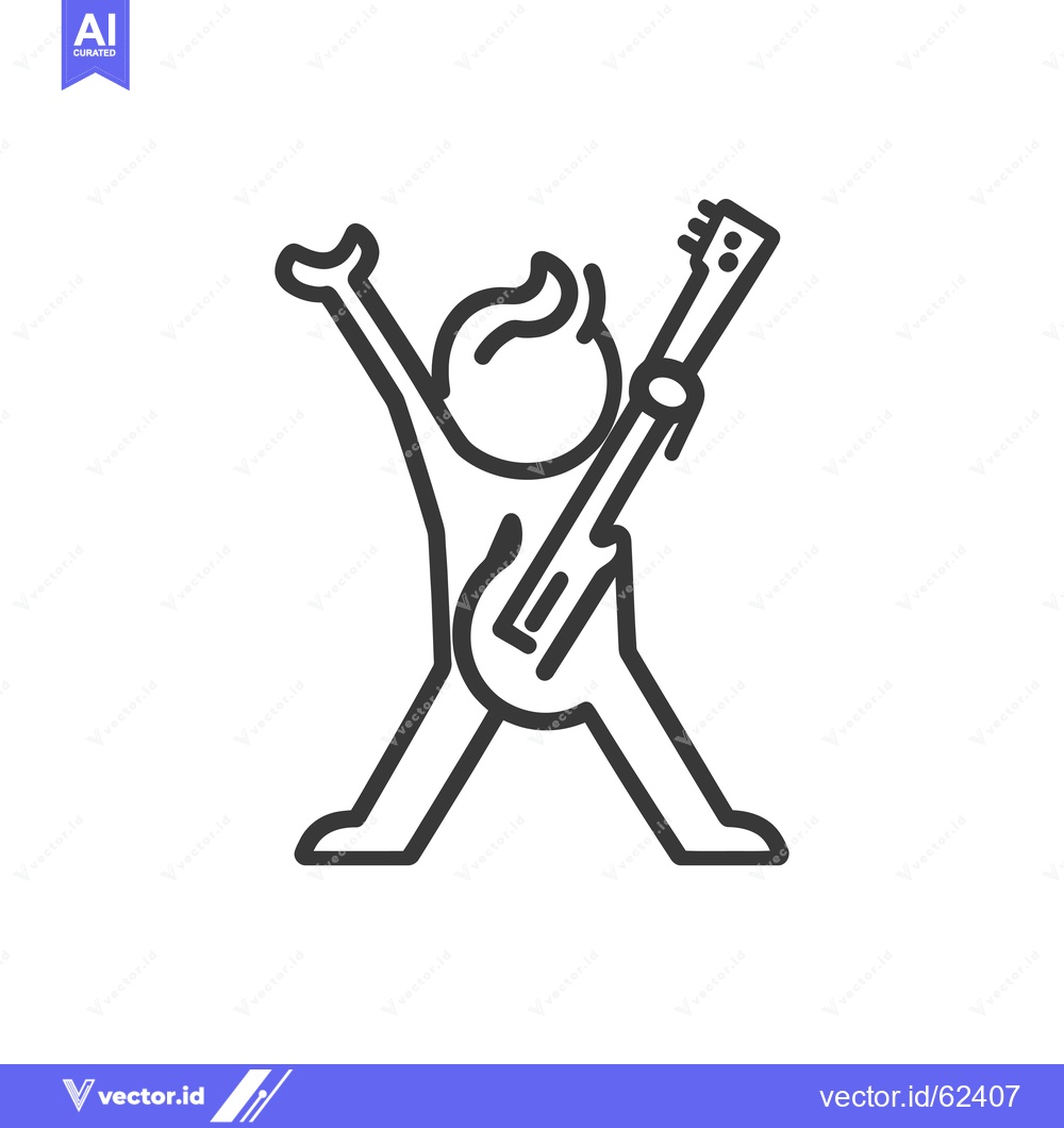 Premium Vector dari Line Drawing of a Person Holding a Guitar with Arms Raised