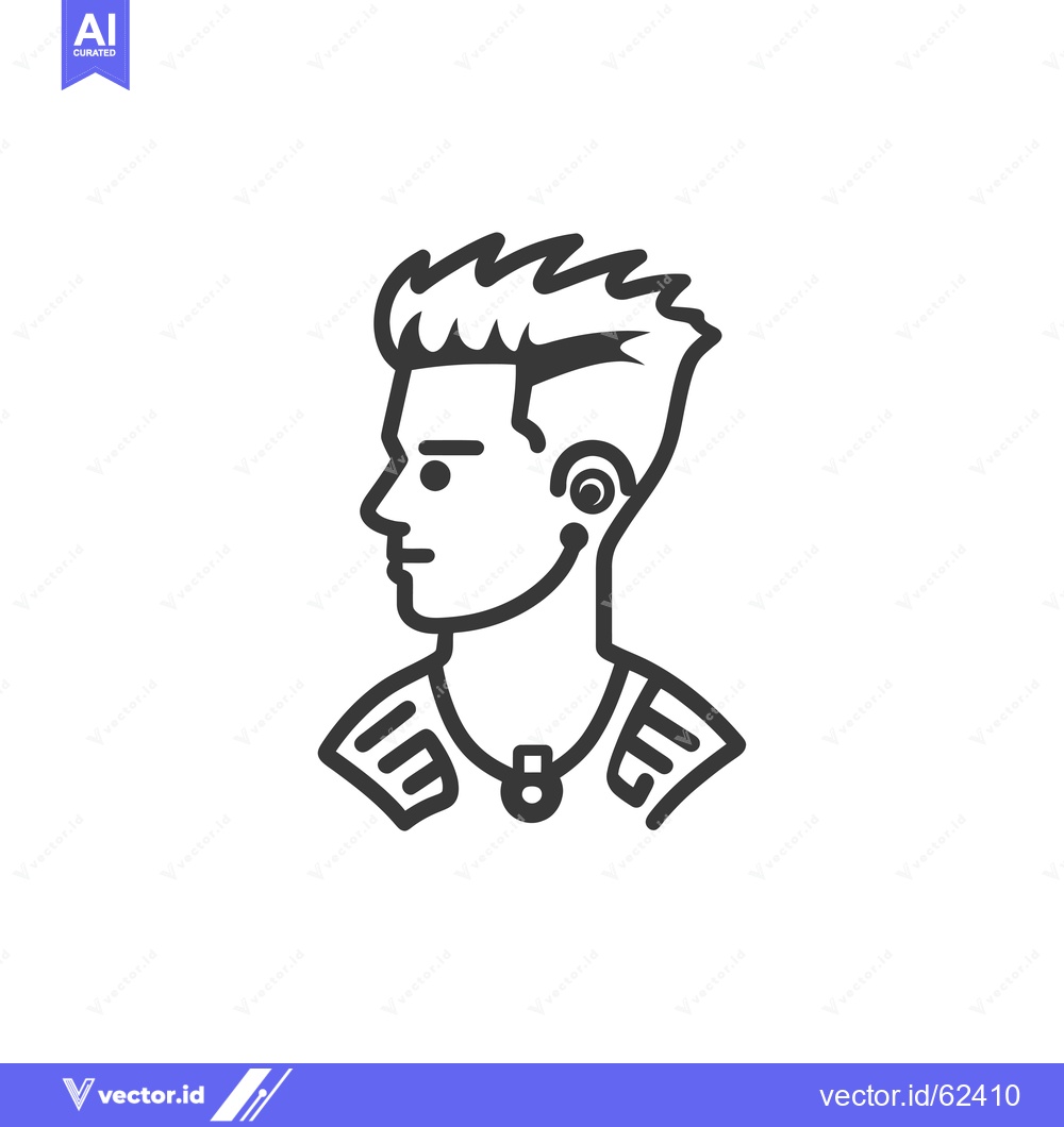 Premium Vector dari Line drawing of a man with spiky hair and a necklace