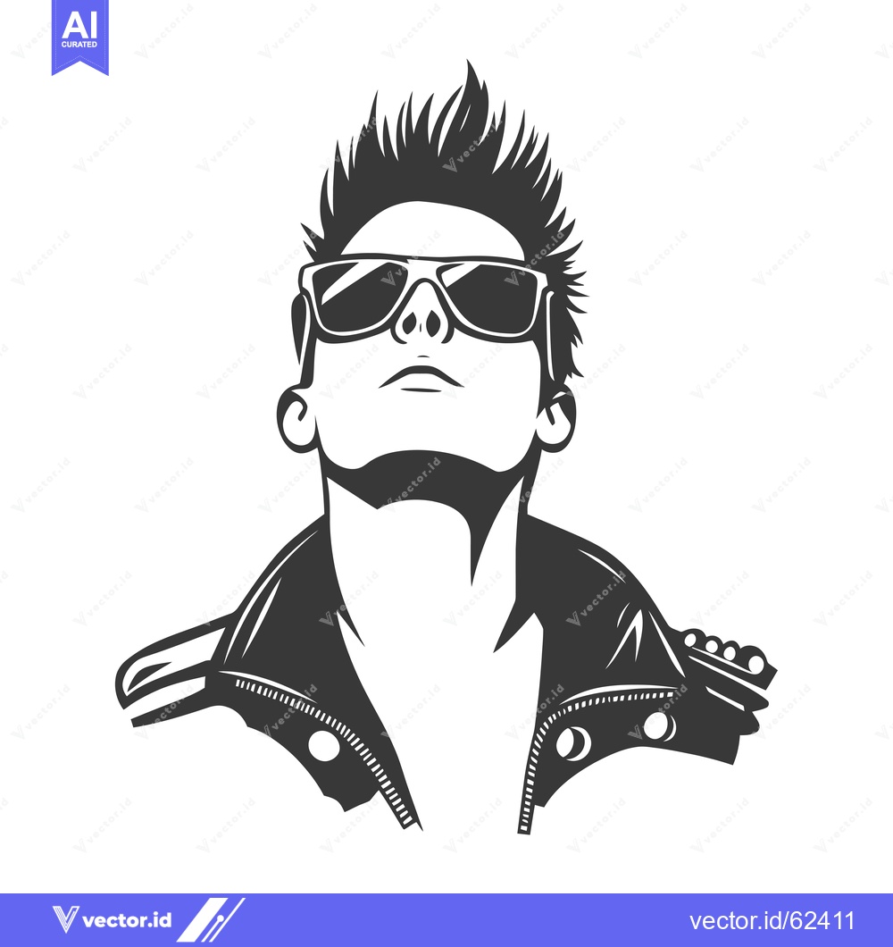 Premium Vector dari Black and White Illustration of a Man with Spiky Hair, Sunglasses, and