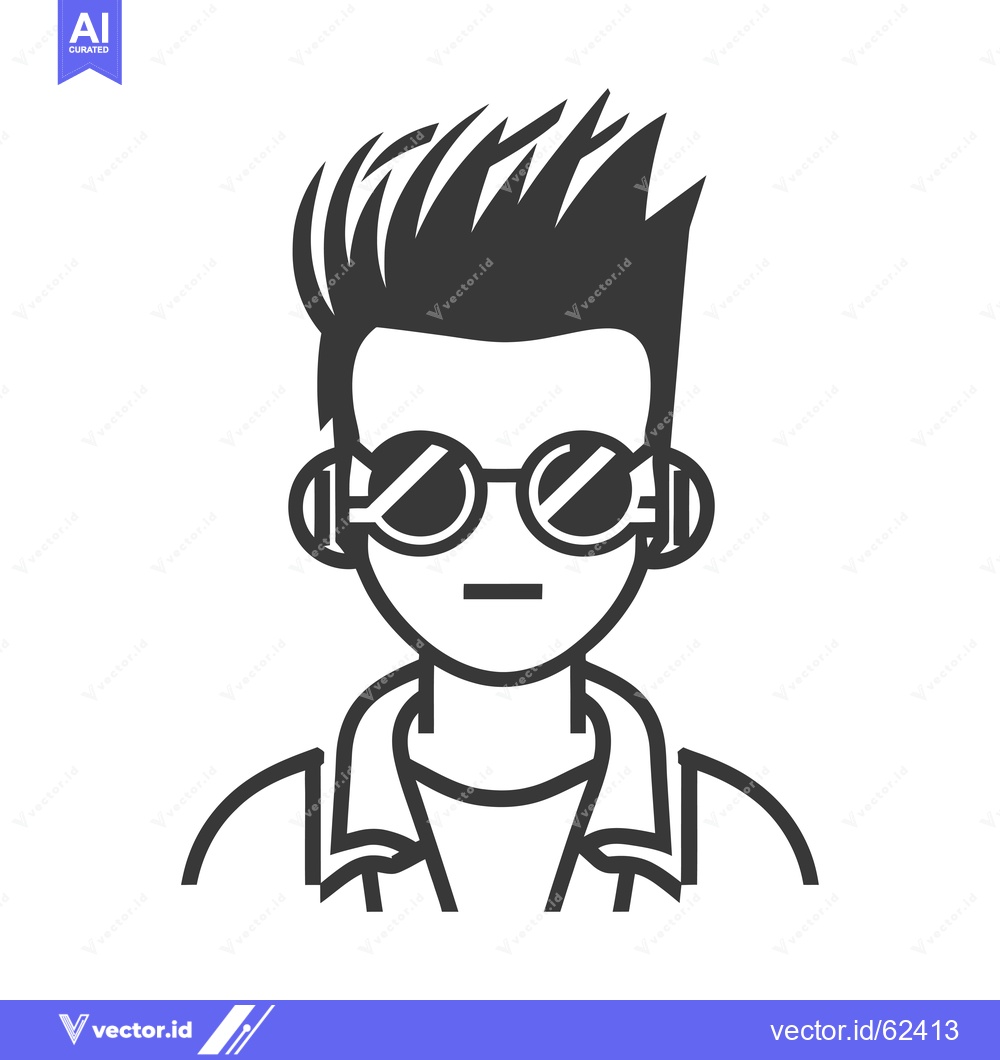 Premium Vector dari Black and White Line Drawing of a Man with Spiky Hair Wearing Sunglass