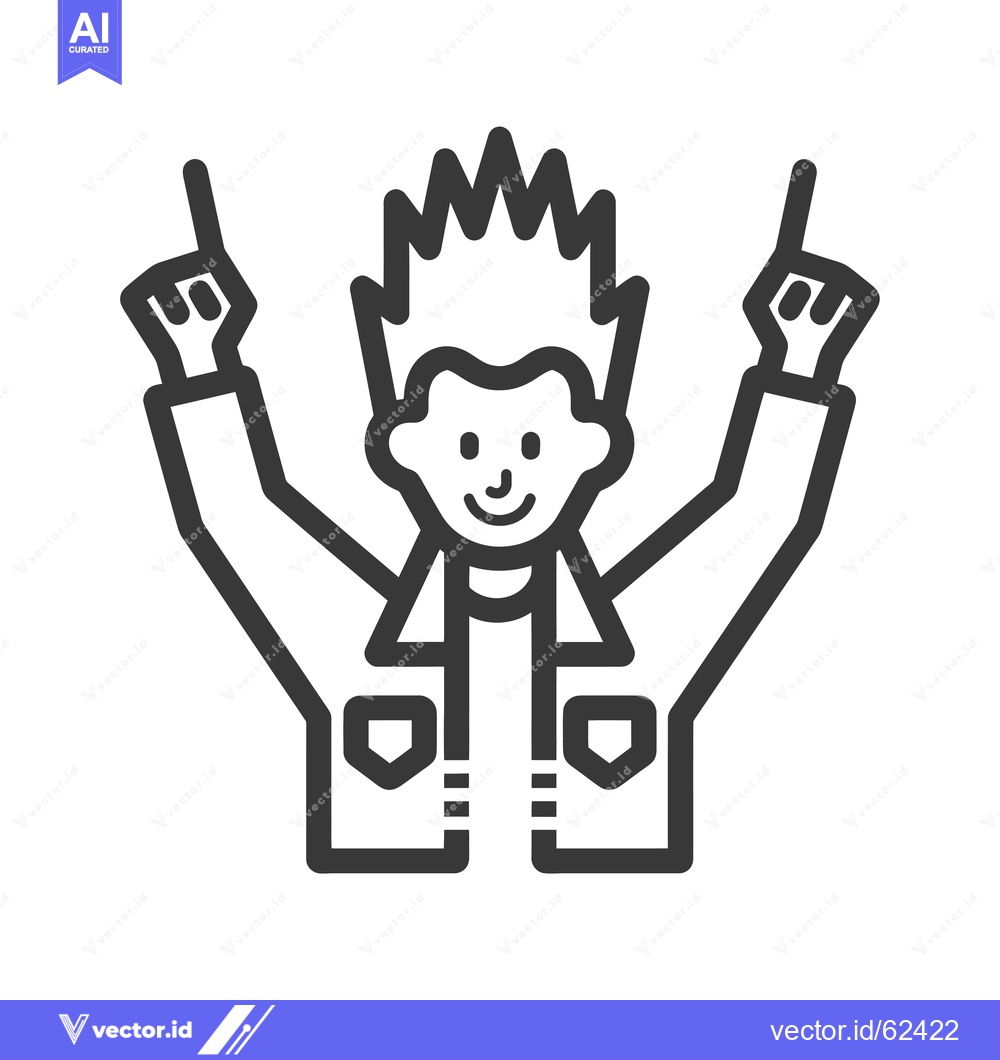 Premium Vector dari Line drawing of a happy man with spiky hair, wearing a jacket, and rai