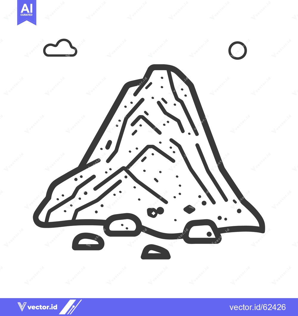 Premium Vector dari A black and white illustration of a mountain with its environment