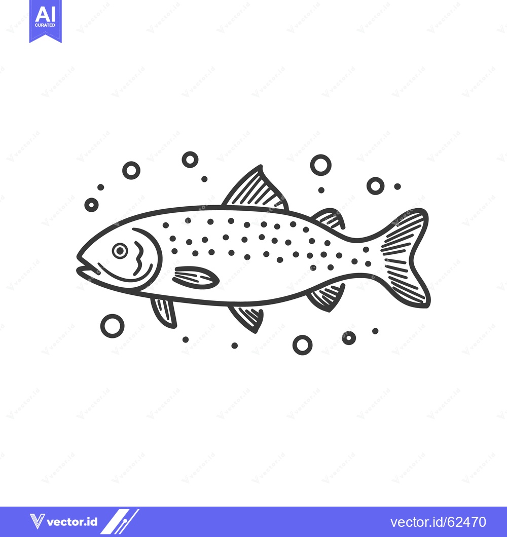 Premium Vector dari An illustrated outline depicts a fish swimming among bubbles