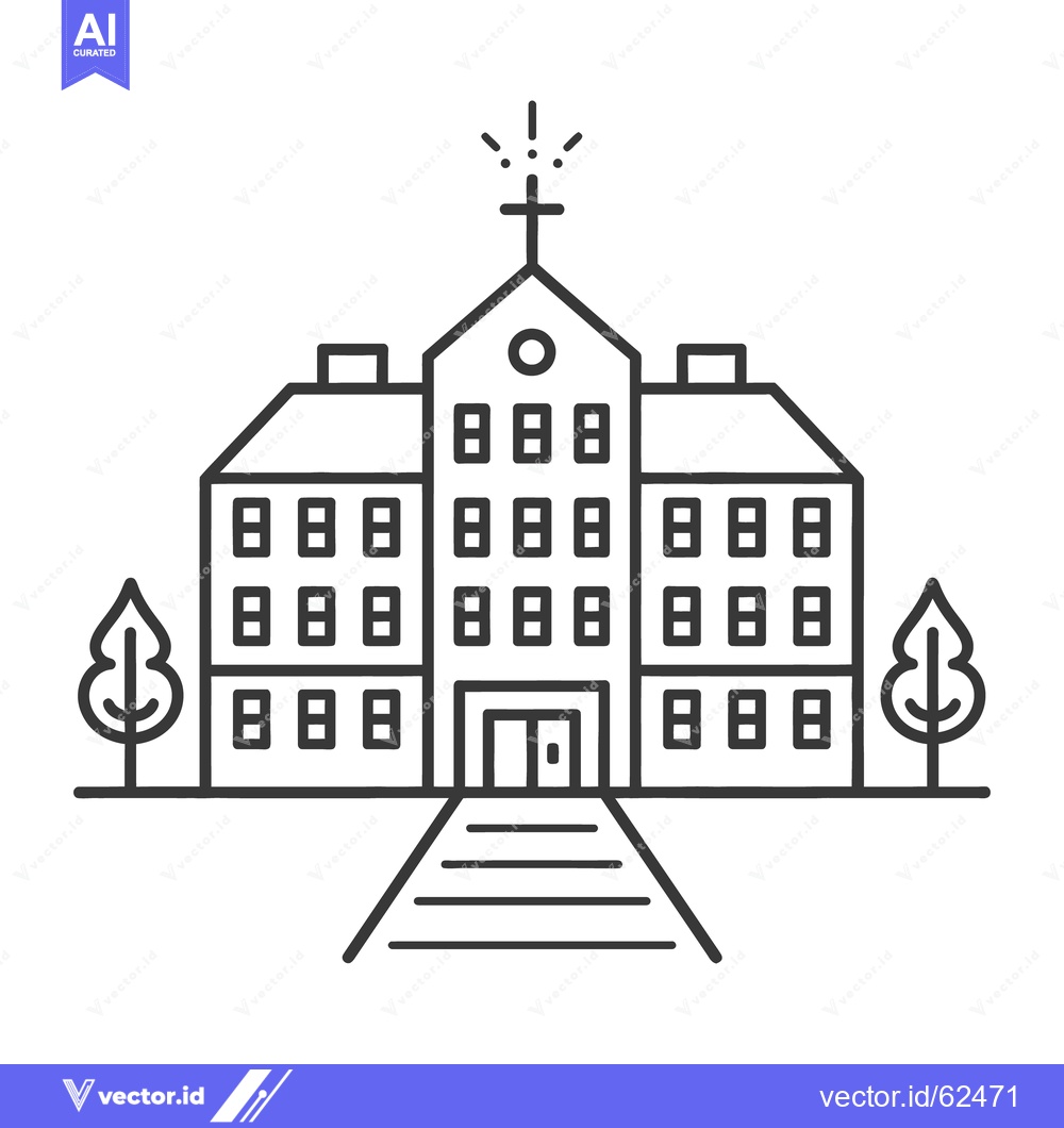 Premium Vector dari Simple line art illustration of a school building with trees