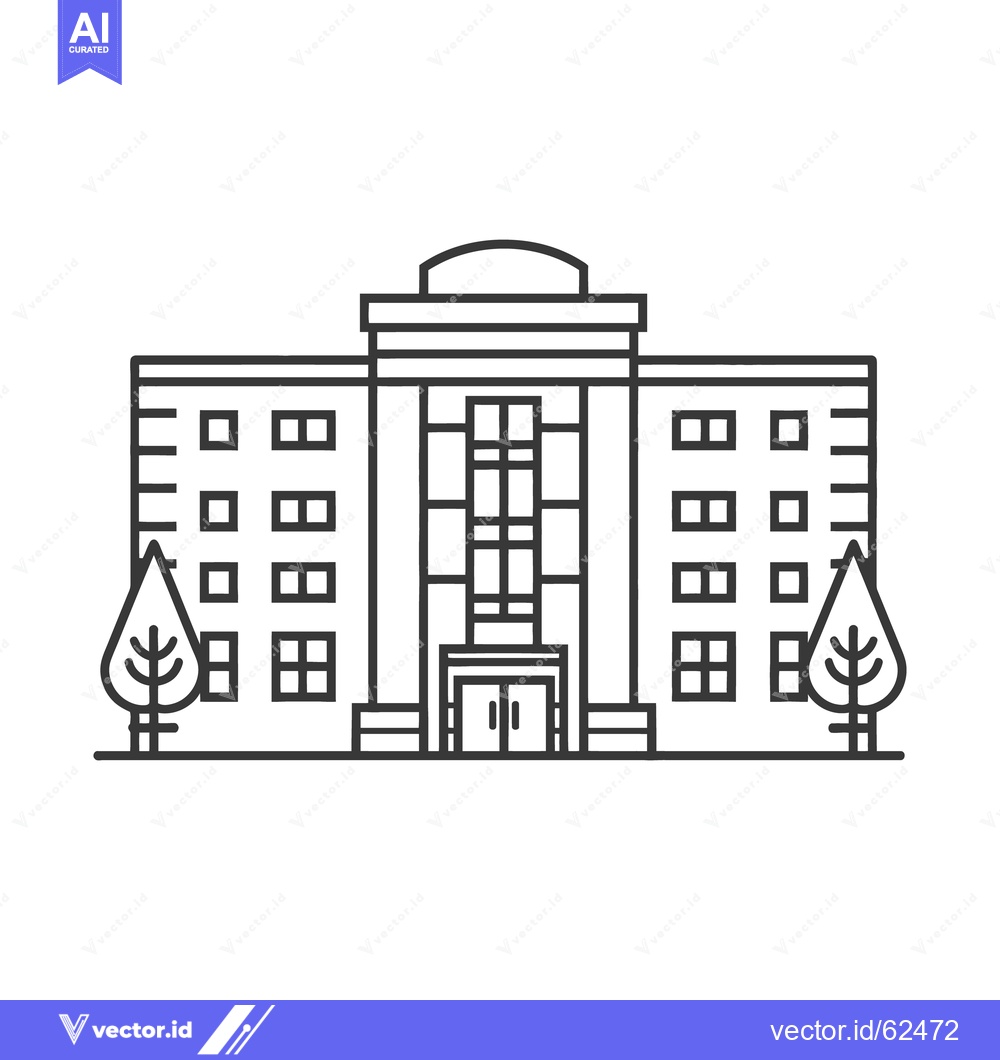 Premium Vector dari A symmetrical vector illustration of a building with trees beside