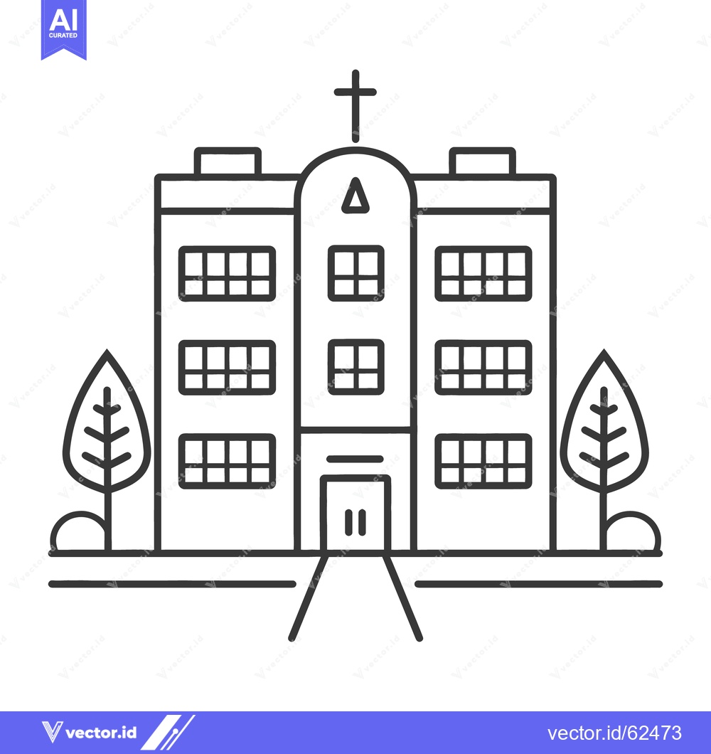 Premium Vector dari An illustrated outline of a building with a cross on top