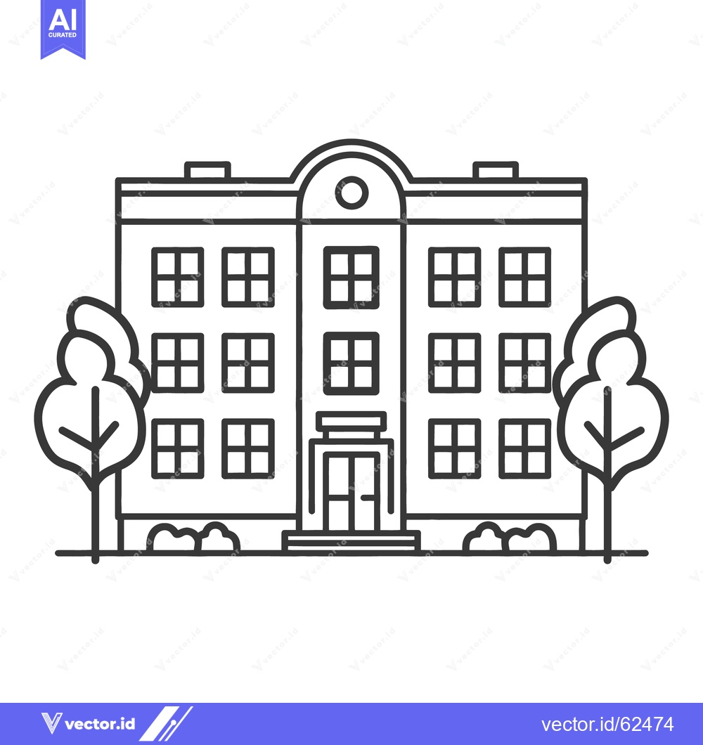 Premium Vector dari A simplified black and white line drawing of a building facade