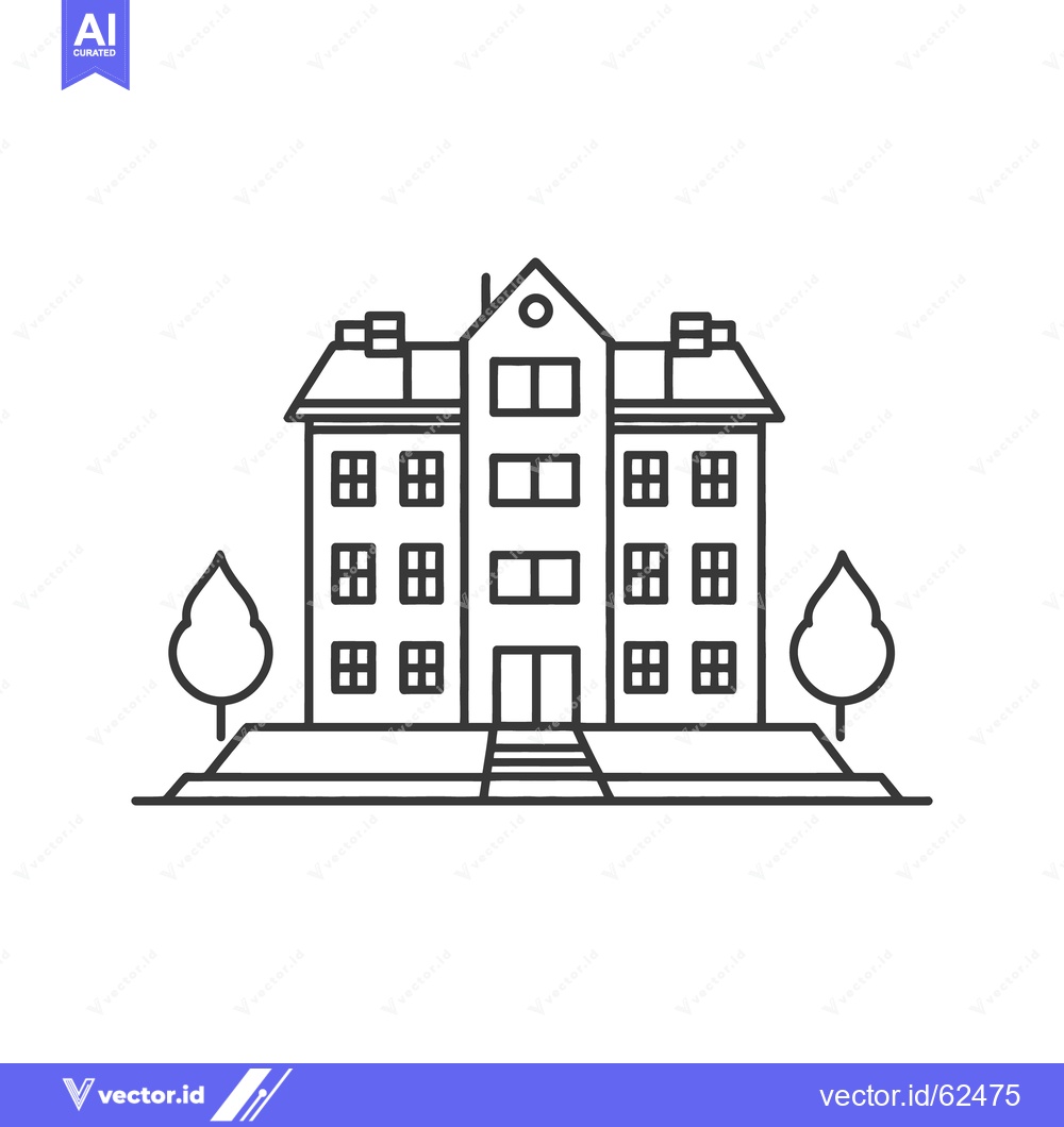 Premium Vector dari A simple black and white building with trees and windows