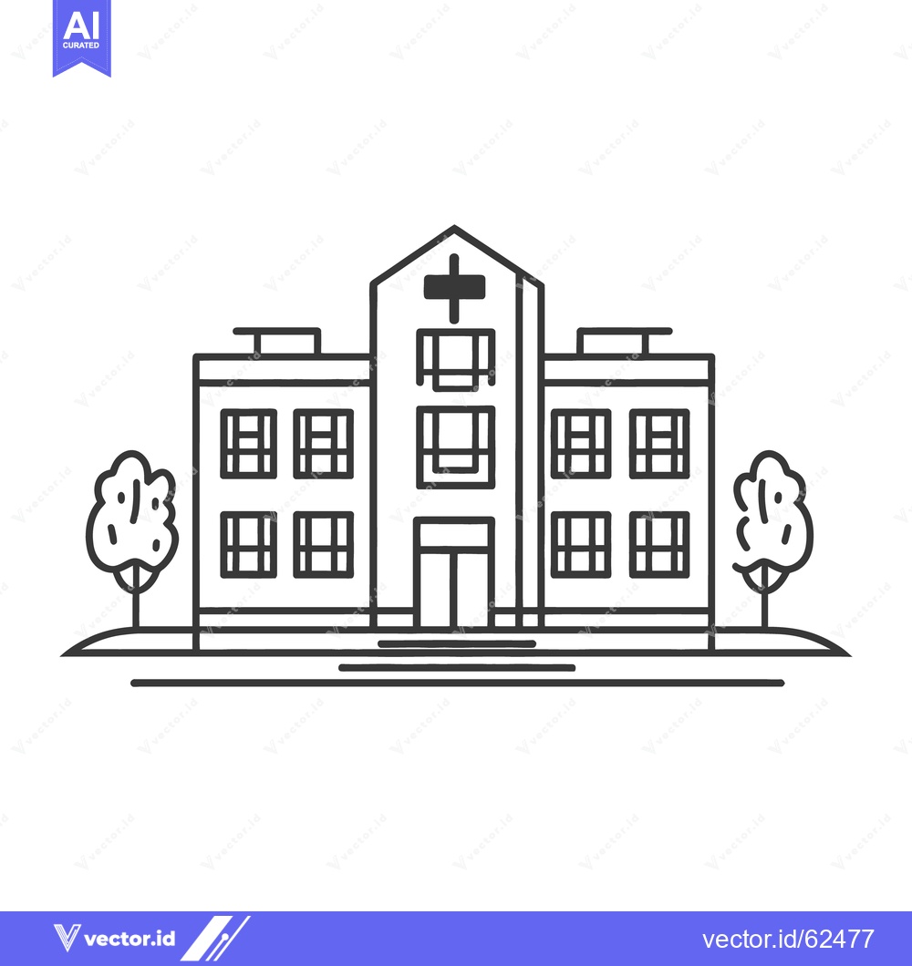 Premium Vector dari Black and white line drawing of a hospital building
