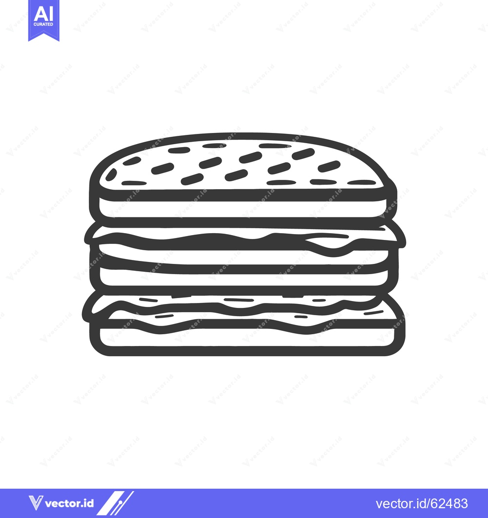 Premium Vector of A black and white illustration depicting a stacked hamburger sandwich