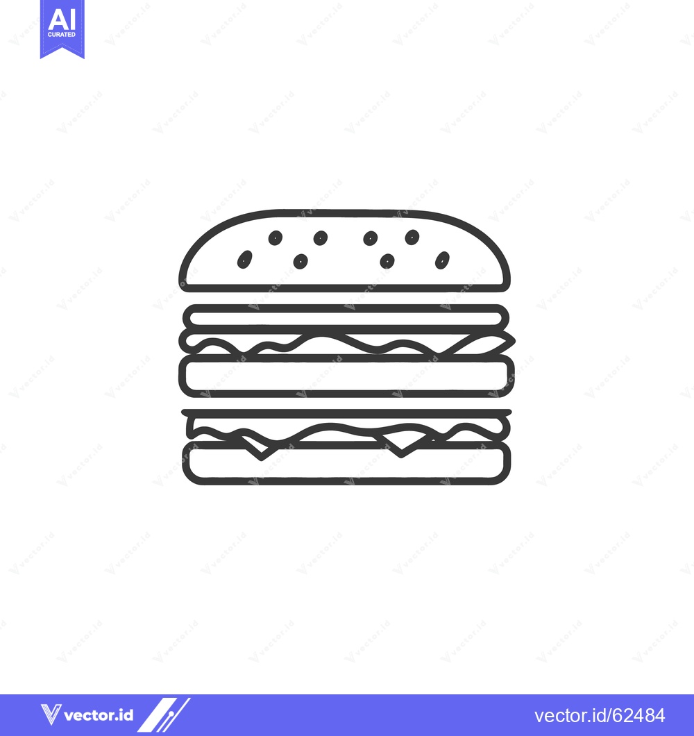 Premium Vector dari A minimalist line drawing of a stacked hamburger on white background