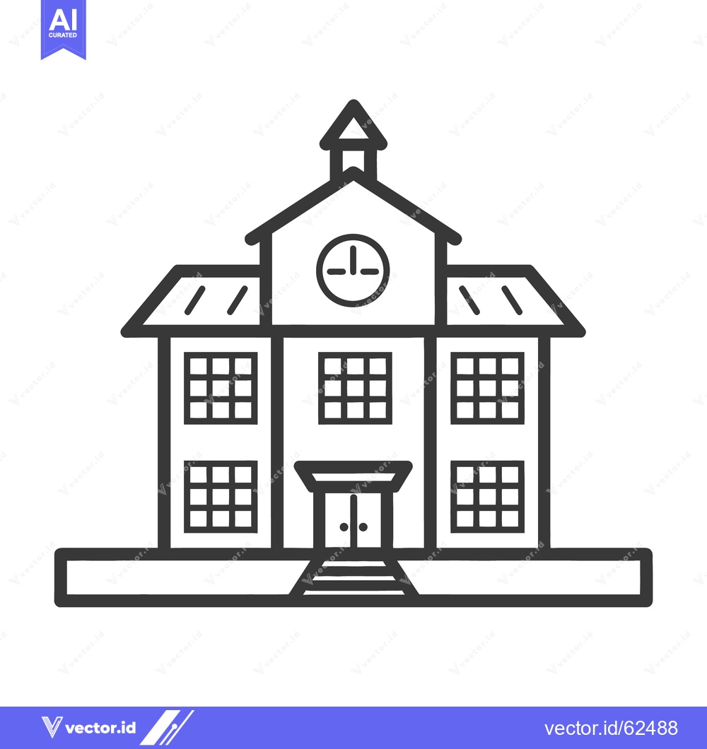 Premium Vector of The simple illustration of a school building with clock tower and door
