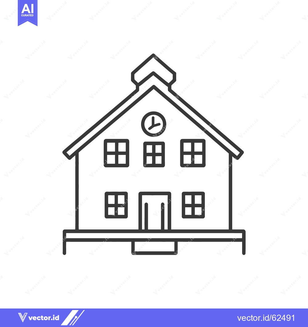 Premium Vector dari Simple black and white outlined building with clock on facade