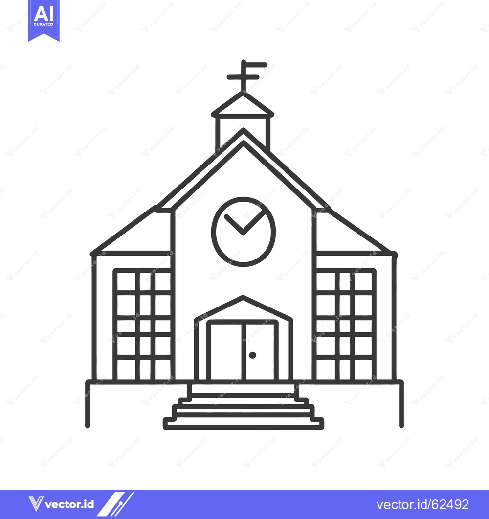 Premium Vector of A simple linear illustration of a church building with a cross