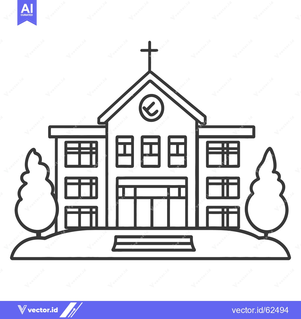 Premium Vector of An illustrated black and white building with a cross on top
