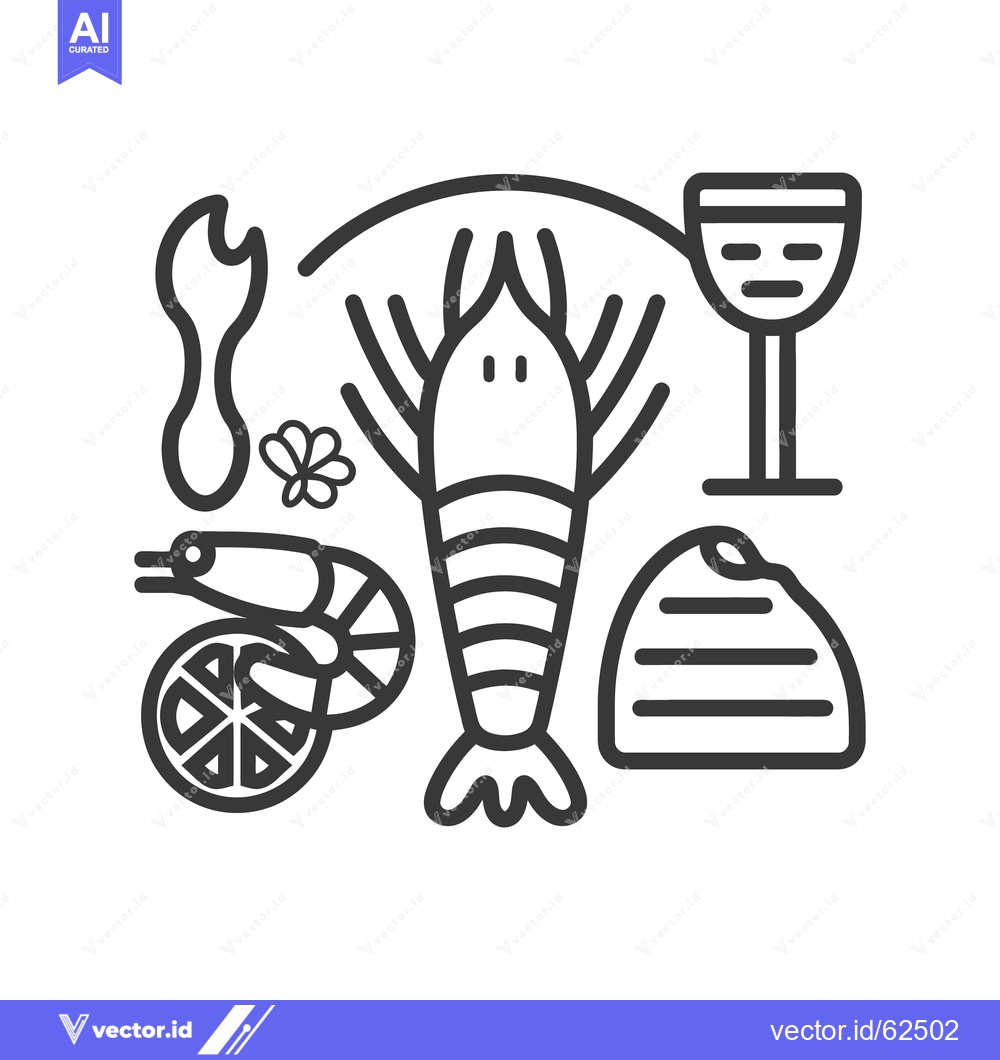 Premium Vector of An illustrative icon set displaying various seafood and dining element