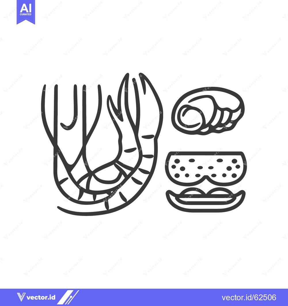 Premium Vector of Simple line art depiction of seafood and related items