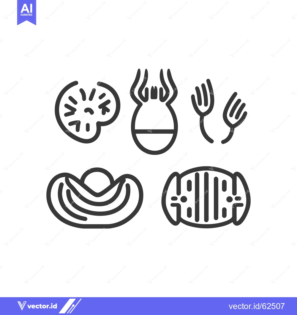 Premium Vector dari Five different stylized food icons represented by black line drawings