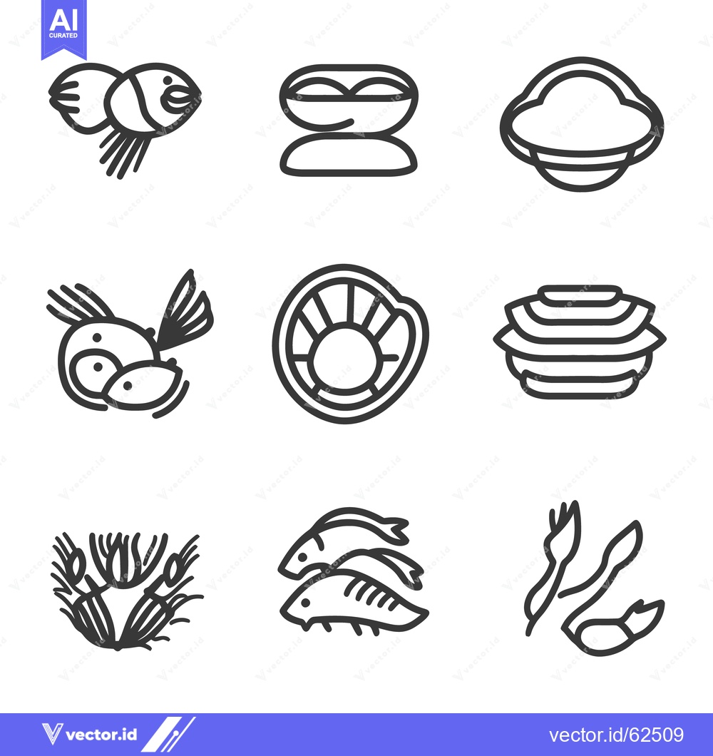 Premium Vector dari A Collection of Simple Line Drawings of Seafood Items