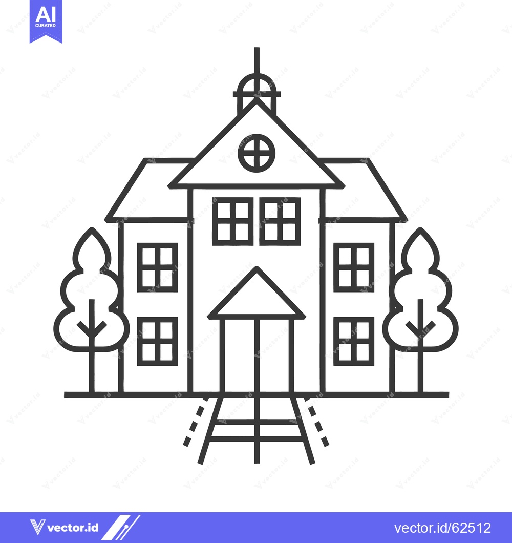 Premium Vector of A Line Art Depiction of a Schoolhouse with Trees