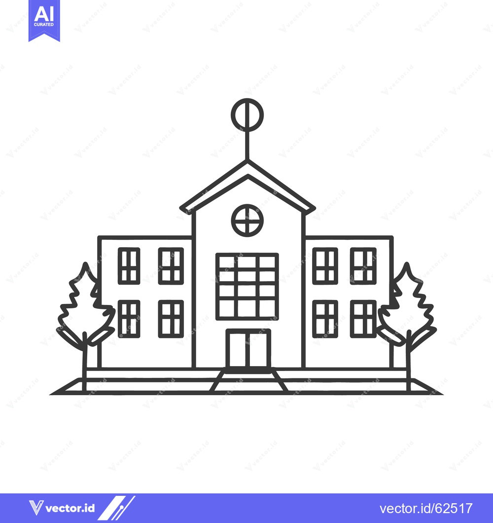 Premium Vector dari A Simple Black And White Illustration Of A Building With Trees