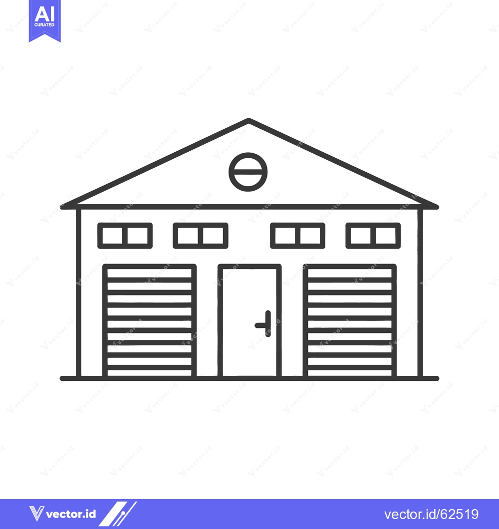 Premium Vector dari A simple linear drawing of a warehouse building with doors and windows