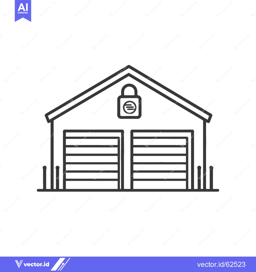 Premium Vector of A black and white illustration of a locked garage with doors