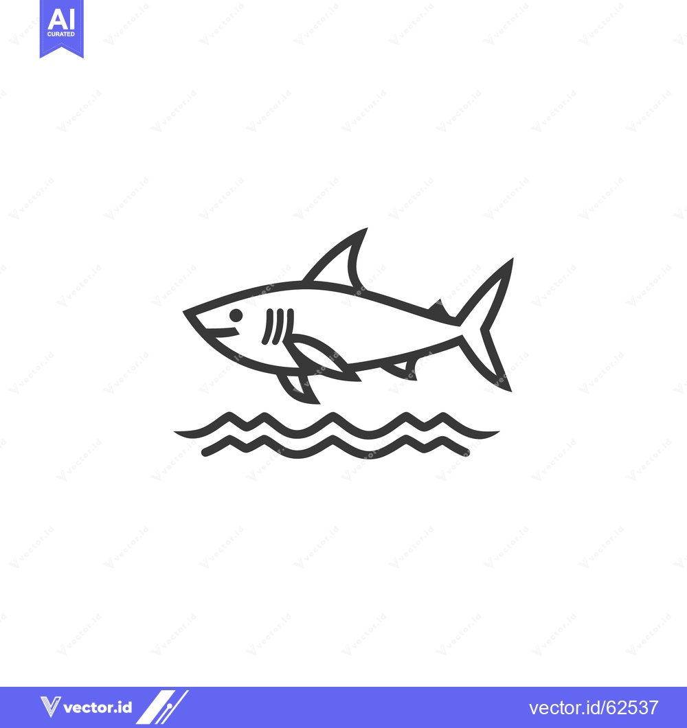 Premium Vector dari A stylized black and white line drawing of a shark in water