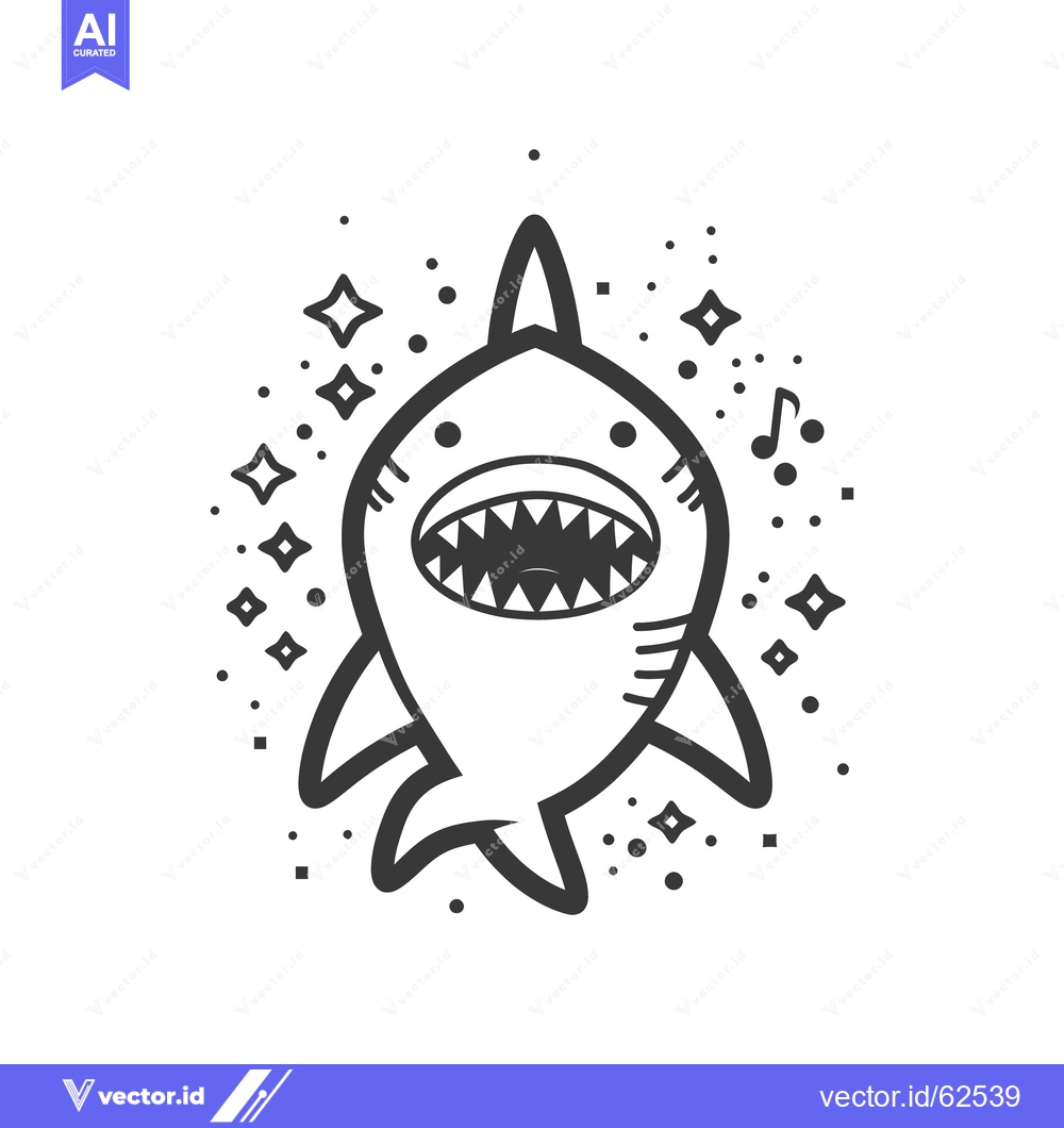 Premium Vector dari A happy shark with sparkling decorations and musical notes