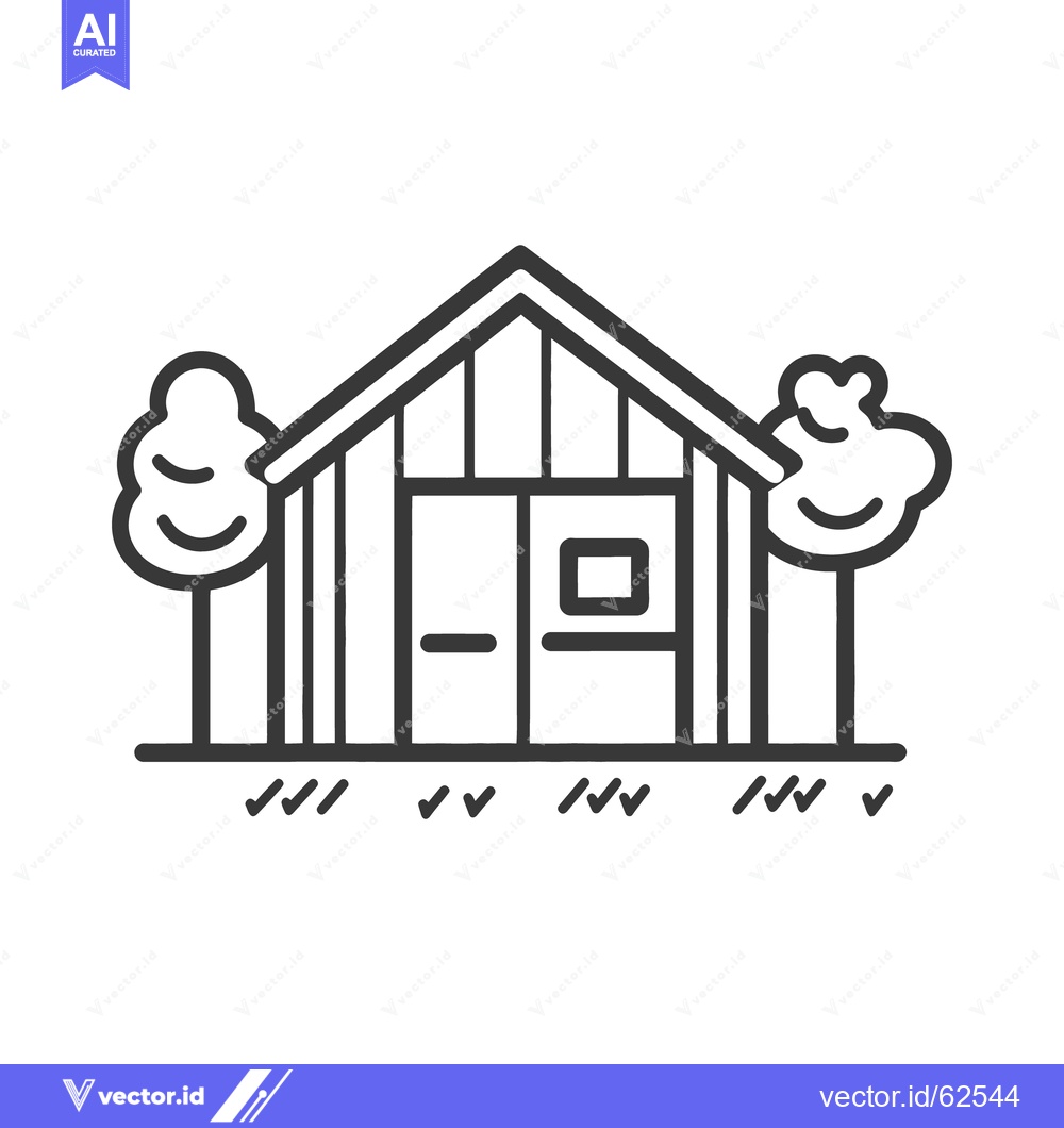 Premium Vector dari A simple illustration showing a small wooden building with trees