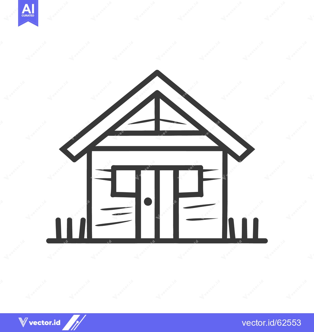 Premium Vector dari Simple black and white line art illustration of a small cabin