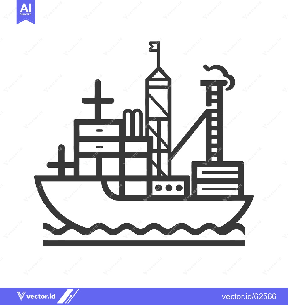 Premium Vector dari A simple black and white line drawing shows a cargo ship