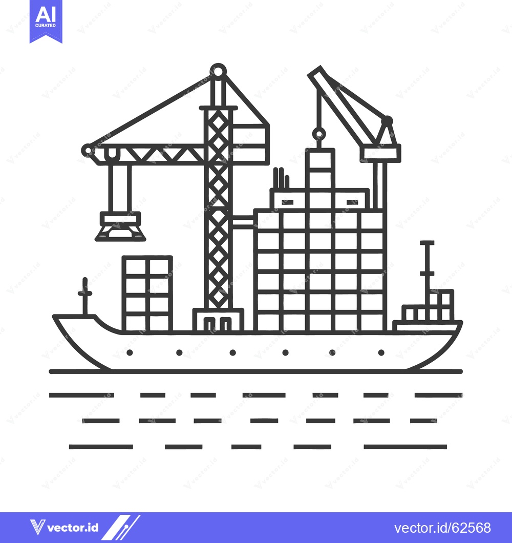 Premium Vector dari A ship carrying containers and construction cranes on the water