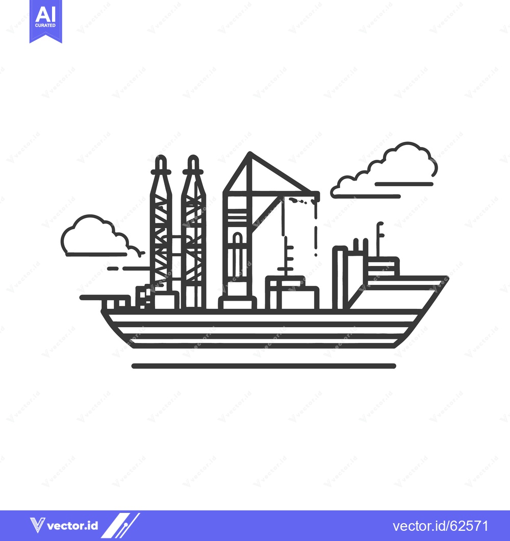 Premium Vector dari An outline illustration of a large cargo ship at sea