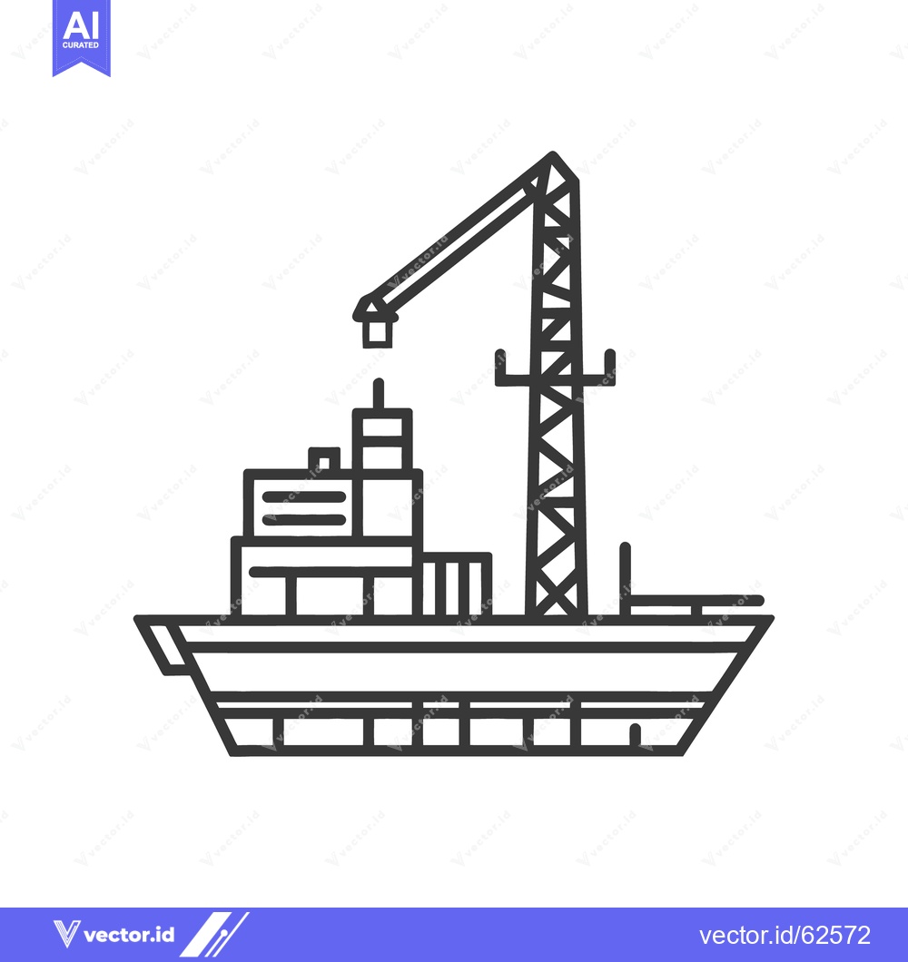 Premium Vector of Vector illustration depicts a ship with a tall industrial crane